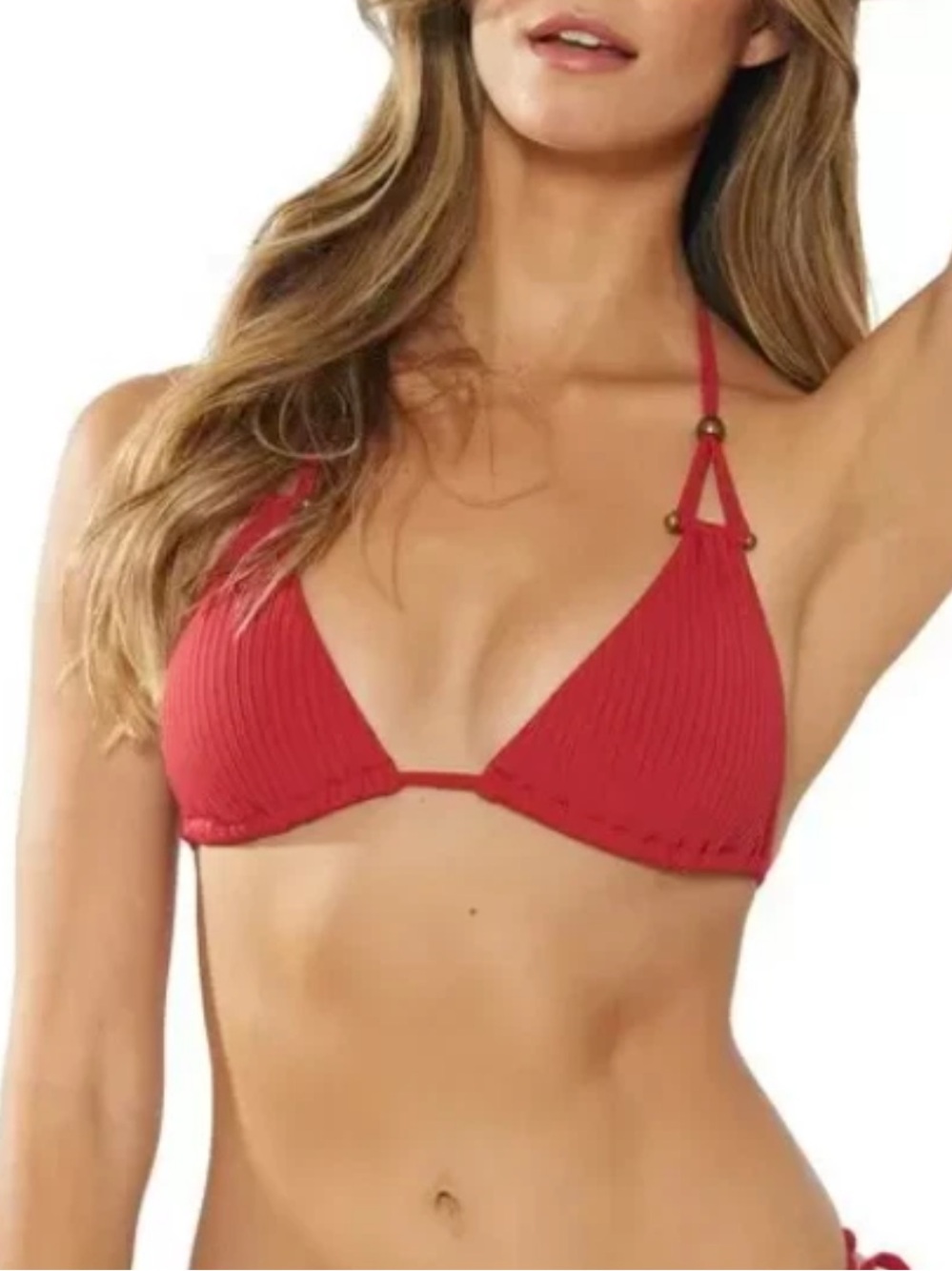 Red Carter Brick Red Ribbed Triangle Halter Bikini Top Size Small Like New